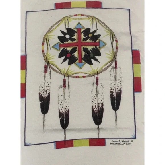 Vintage 90s James R. Weddell Yankton Dakota Sioux t-shirt Size XL Off White - Picture 3 of 6